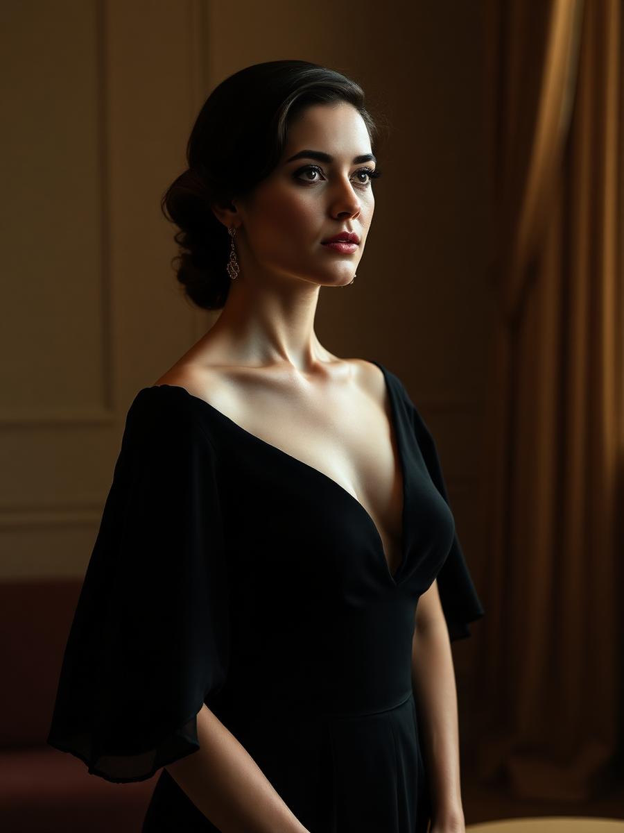 Retrato editorial em vestido preto